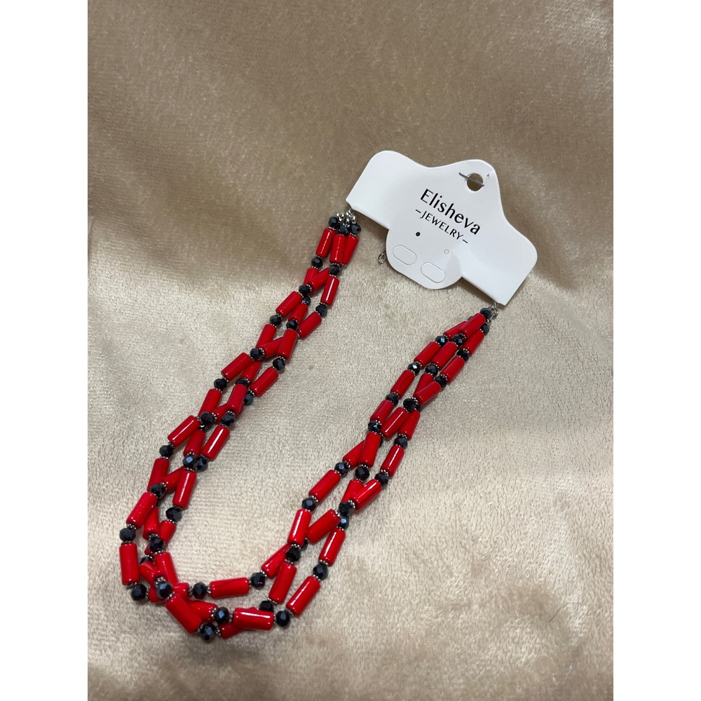 Elisheva Red and Black Bead Multi-Strand Statement Necklace